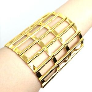 NEST Bamboo Cuff Bracelet Gold Plated Lattice Cage Organic Statement Boho